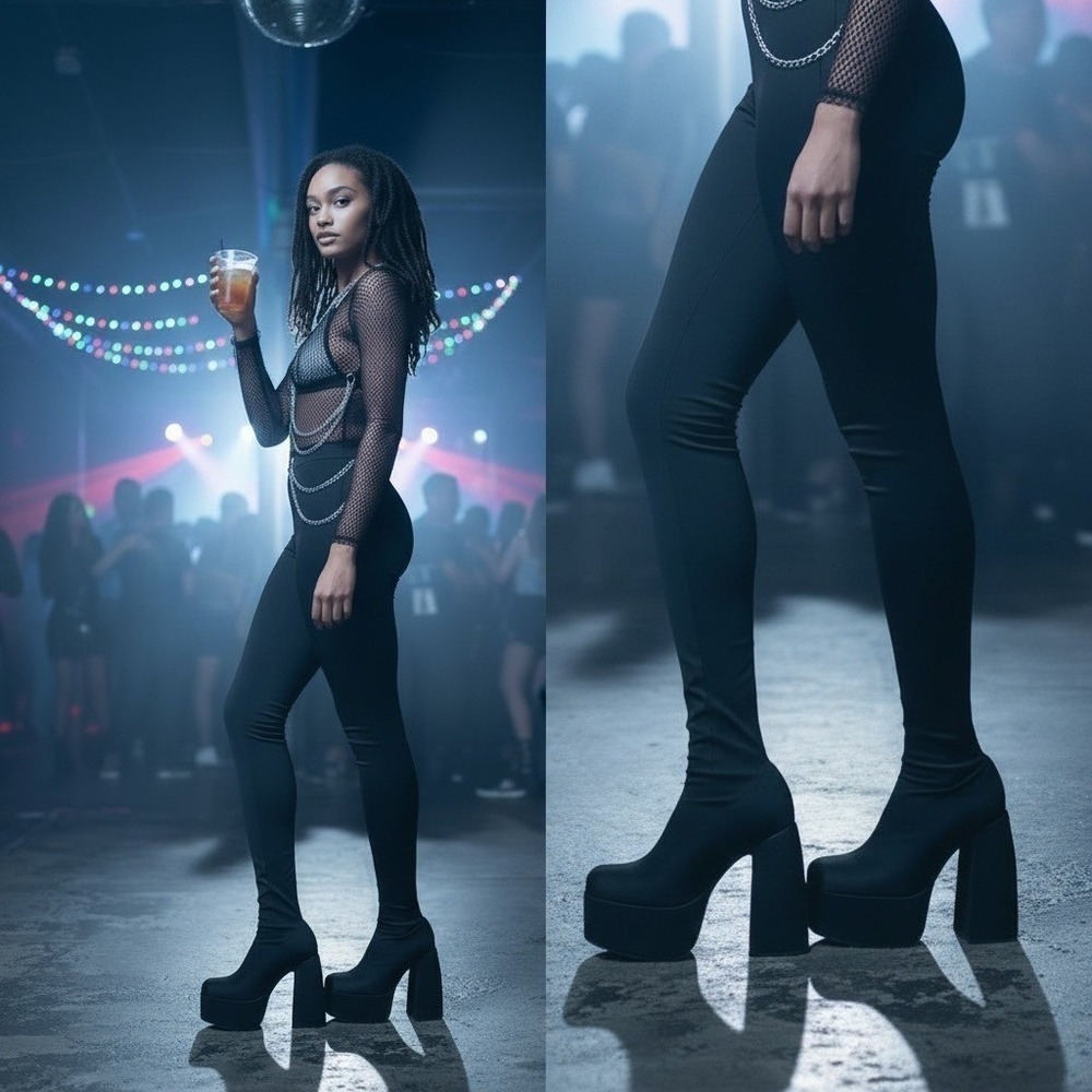 Azalea Wang Heyhey Black Platform Pant Boots 11 Clubwear baddie 90s Goth NIB‎